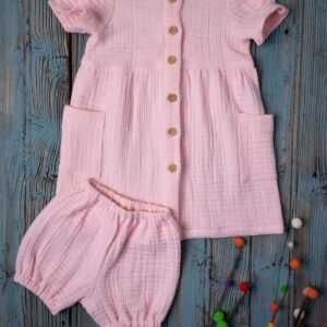 4 Layer Muslin Pink Short Dress
