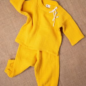4 Layer Muslin Yellow Pyjamas Set